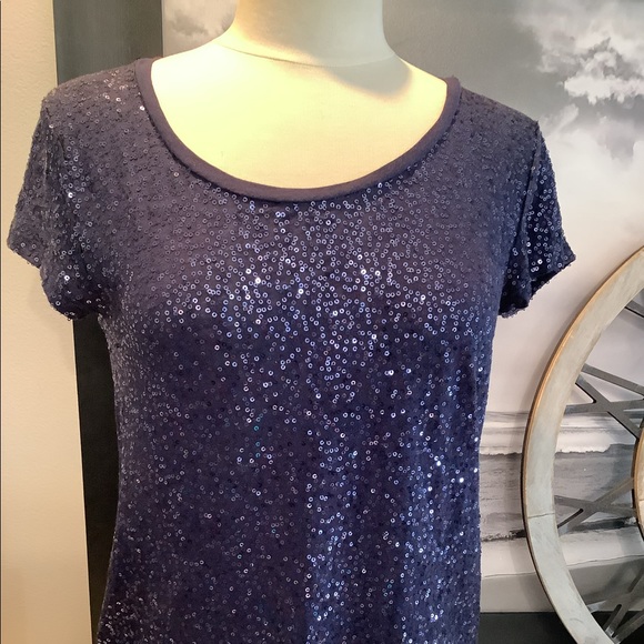 Calvin Klein Navy Sequin Tee in M - Picture 7 of 9